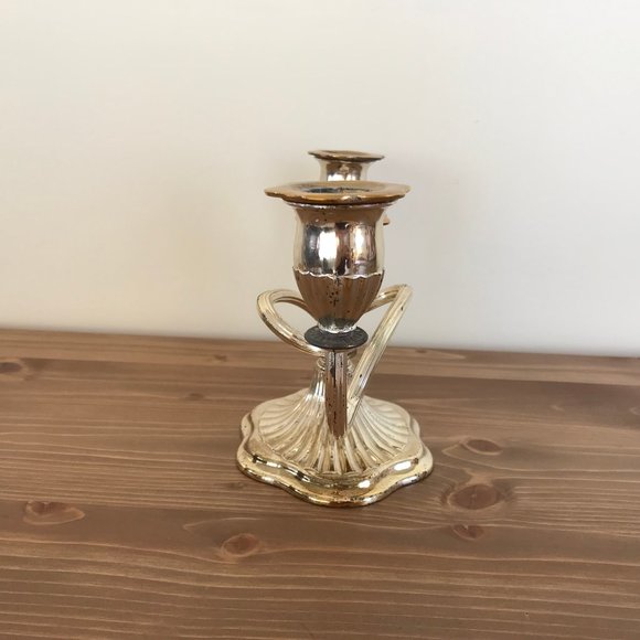 Candelabra 3 Swirl Arm Taper Candle Holder Gold Tone Finish with Brass 6" Tall - Picture 3 of 9